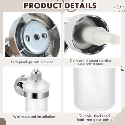 1 Pack Hand Soap Dispenser Wall Mount Bathroom Glass Soap Dispenser Pump Bottle with Stainless Steel Pump for Kitchen Bathroom Countertop