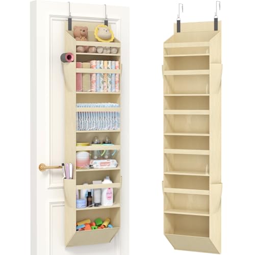 Lifewit 1 Pack Over the Door Organizer, 6 Section Clear Window Hanging Storage with 4 Side Pockets, Sturdy Anti Tilt 40 lbs Load Behind Door for Closet, Bedroom, Bathroom, Nursery, Dorm, Beige - color: Beige, size: 6 section