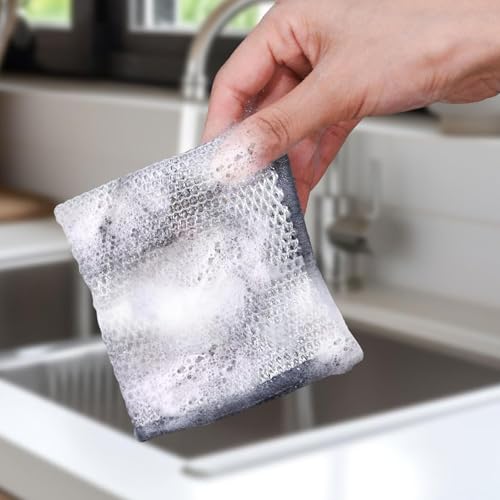 Silver Wire rag,10 Pcs New Upgrade 2-Layer Metal Dish Cloth, Non Scratch Wire Dishcloth,Multipurpose Wire Dishwashing Rags, Wet & Dry for Cookware, Sinks, Dishes, Stoves & Fireplaces, 9.84 x9.84 Inch