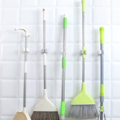 Broom And Mop Holder Clip 4 Pcs Mop Broom Wall Mounted Heavy Duty With Plastic Hooks Hanger No Drilling Mop Gripper For Home Bathroom Kitchen (white) - color: White