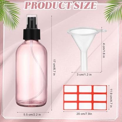 Norme 12 Pcs 8 oz Glass Spray Bottles with Funnels and Labels Refillable Cosmetic Empty Spray Bottles with Sprayer Containers for Essential Oil Cleaning Solutions(Pink,Stylish) - color: Pink, style: Stylish