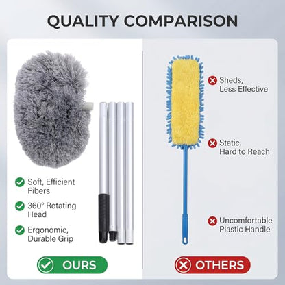 Extendable Long Handle, Ceiling Fan Blade Cleaning Tool Reusable Washable Microfiber Mop Microfibre Duster for high Ceilings, Cobweb Telescopic Extension Pole kit, Duster