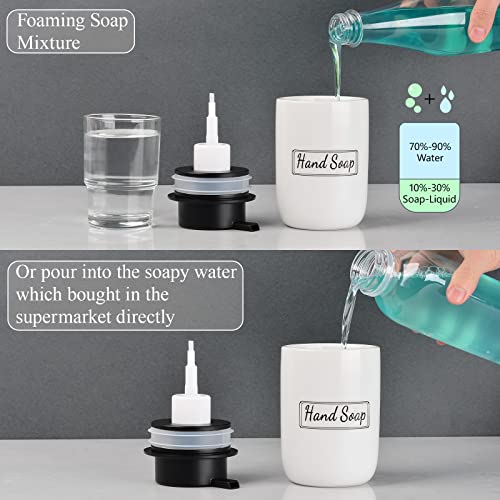 BosilunLife Foaming Soap Dispenser Set - White Ceramic Foam Hand Dispenser 12oz Soap Dispenser Set with Rust Proof Pump, 4Pcs Clear Stickers for Kitchen, Bathroom - 2 Pack - color: White-foam Pump