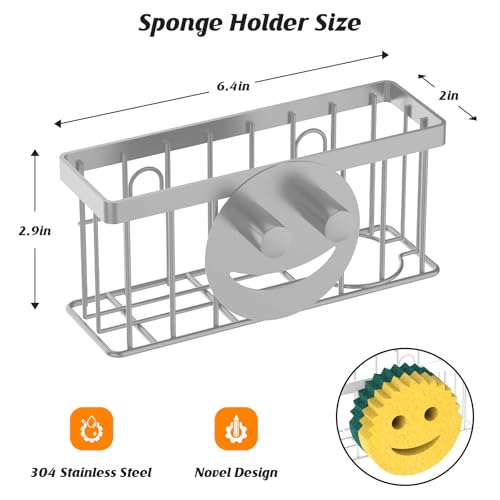 MURLONG Sponge Holder Smiley Face, Sink Organizer with 2 Suction Cups/1 Adhesive Strips, Designed for Sponge, Soap, Dish Brush, Scrubber - Gray - color: Gray