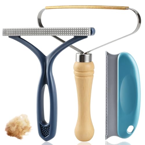 Pet Hair Removal Tool 3 Pack Dog Cat Hair Remover Carpet Scraper Rake Fur Removal Brush Lint Remover Shaver for Car Furniture Couch - color: Blue
