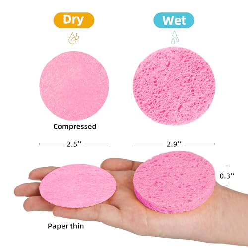 120-Count Compressed Facial Sponges|Kickleen 100% Natural Cellulose Cosmetic Spa Sponges for Daily Facial Cleansing|Makeup And Mask Removal|Exfoliating|Skin Massage|Pore Exfoliation (120 Count (Pink)) - color: 120 Count (Pink)
