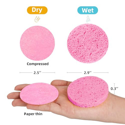 120-Count Compressed Facial Sponges|Kickleen 100% Natural Cellulose Cosmetic Spa Sponges for Daily Facial Cleansing|Makeup And Mask Removal|Exfoliating|Skin Massage|Pore Exfoliation (120 Count (Pink)) - color: 120 Count (Pink)