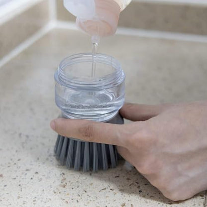 Automatic Liquid-Adding Kitchen Cleaning Dish Brush with Soap Dispenser, Dishwashing Kitchen Scrub Brushes Dish Scrubber with Holder Drip Tray, for Cleaning Pan, Pot, Sink
