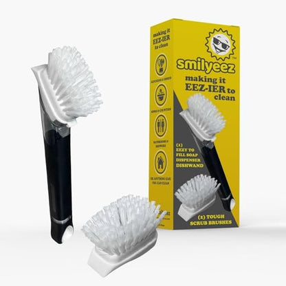 The Original Smiling Handle with Soap Dispensing for Scrub Daddy Sponges & Scrub Moji Sponges with Smilyeez Smile Caddy & Dishwand with 2 Scrub Brushes (Black) - style: Black with Brush Dishwand