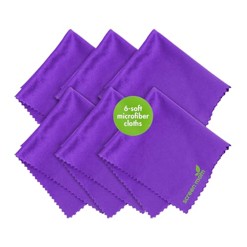 Screen Mom Screen Cleaner Purple Microfiber Cloths (6-Pack) - Microfiber Screens Cleaner Cloths, TV Cleaning Cloth for Electronic Cleaners, Laptop, Computer & Car Screens Cleaning Kit, TV Cleaners