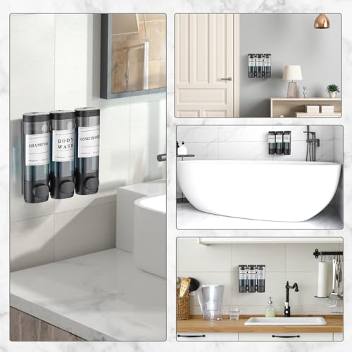 Shampoo and Conditioner Dispenser,Shower Soap Dispenser 3 Chamber No Drill Wall-Mounted Shampoo Dispenser for Shower Wall Mounted Shower Dispenser for Bathroom Hotel Large Capacity,Black - color: Black 3 Chamber