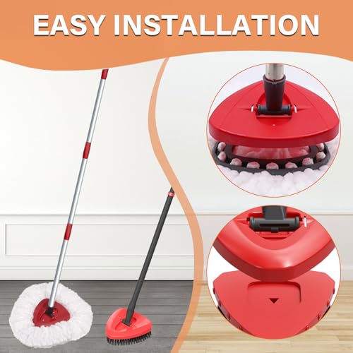 Fatmass Spin Mop Head Replacement for O Cedar EasyWring 1-Tank System, 2 Mop Replace Heads + 1 Upgrade Scrubber Brush, Microfiber Mop Refills Deep Cleaning Machine Washable - color: White (2 Mop Heads+1 Brush)