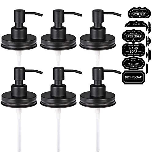 Amolliar Mason Jar Liquid Soap Dispenser Lid, 304 Stainless Steel Pump Lid for 16oz Regular Mouth Mason Jar, Rustic Farmhouse Decor, Hand Soap, Dish Soap, Lotion Soap, Black 6 Pack, Extra 3 Long Tubes - color: Black, size: 6 Pack