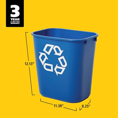 Rubbermaid Commercial Deskside Recycling Container, 3.25-Gallon/13-Quart, Blue Recycling Symbol, Plastic, for Bedroom/Bathroom/Office, Fits Under Desk/Sink/Cabinet - color: Blue, size: 3.25 Gallons