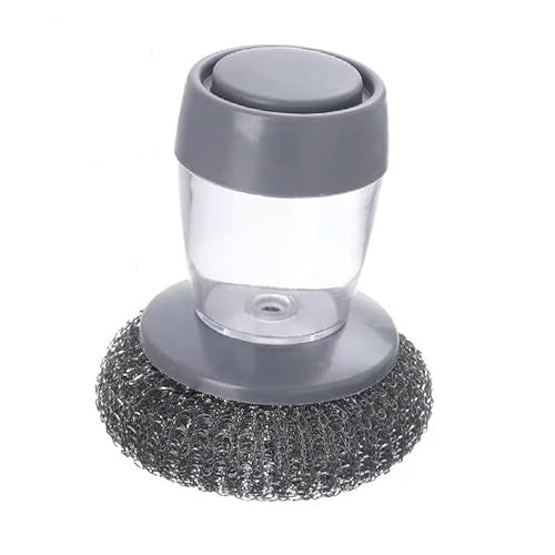 1/2Pcs Press to Clean Dish Brush with Automatic Soap Dispenser and Steel Scrubber for Kitchen Cleaning Easy to Use