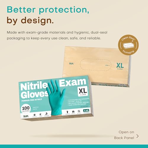 SUP Powder-Free Nitrile Exam Gloves, 100 Count Food Safe Latex-Free Disposable Gloves for Medical Lab Cooking Cleaning, Teal - color: X-large (Reef Teal)