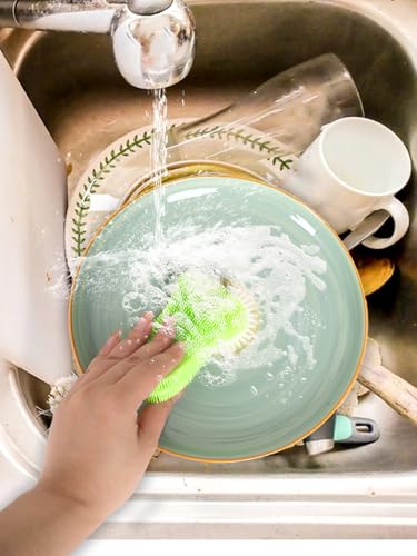 3 Pcs Silicone Dish Scrubber, Multi-Purpose Sponge Dish Brushes, Reusable Sponge Brush for Kitchen Dishes Washing and Cleaning, Dry Fast