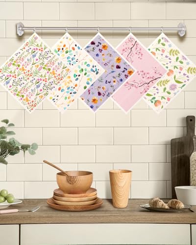 Miss Adola Swedish Dishcloths for Kitchen with Hooks - Reusable Dish Cloths for Washing Dishes Fast Drying Cute Fun 5 Pack Swedish Dish Towels Washable Cleaning Sponge, Elegant Flowers - color: Elegant Flowers