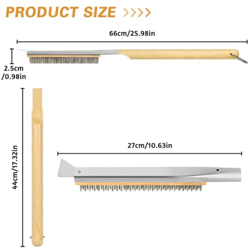 Aolso Pizza Oven Brush, 26" Brush and Stainless Steel Scraper for Pizza Stone, BBQ Grill Cleaning Brush Non Scratch Heat Proof Stainless Steel Bristles with Screwdriver for Pizza Oven and Accessories - color: 26" Stainless Steel Bristles
