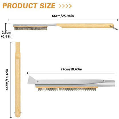 Aolso Pizza Oven Brush, 26" Brush and Stainless Steel Scraper for Pizza Stone, BBQ Grill Cleaning Brush Non Scratch Heat Proof Stainless Steel Bristles with Screwdriver for Pizza Oven and Accessories - color: 26" Stainless Steel Bristles
