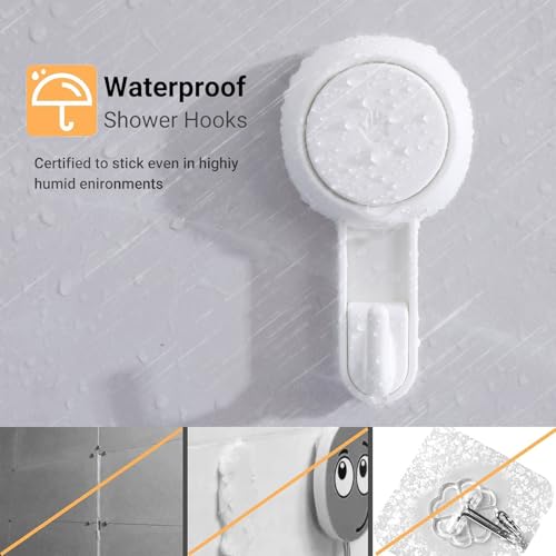 Marchpower Shower Hooks for Inside Shower Reusable Waterproof Utility Suction Cups Hooks - 2 Pack Heavy Duty Vacuum Hook Home Kitchen Bathroom Wall Holder Hanger for Towel Loofah Cloth Key & Ceiling