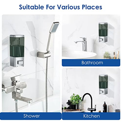 Wall Mount Manual Soap Dispenser, 17oz/500ml Large Capacity Kitchen Bathroom Hand Soap Dispenser, Commercial Refillable Shampoo Shower Gel Lotion Dispenser, Chrome&Brown - color: Chrome&brown 500ml