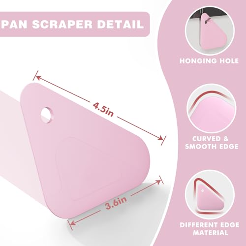 Food Scraper, 2-in-1 Pot and Pan Dish Scraper, Nylon and Silicone, Kitchen Scraper Tools for Cast Iron Skillets, Cookware, Dishes, Pans and Pots, Heat Resistant, Set of 3 - Pink - color: Pink
