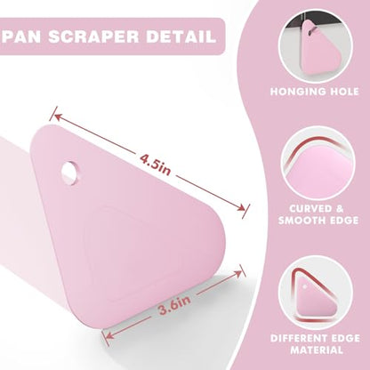 Food Scraper, 2-in-1 Pot and Pan Dish Scraper, Nylon and Silicone, Kitchen Scraper Tools for Cast Iron Skillets, Cookware, Dishes, Pans and Pots, Heat Resistant, Set of 3 - Pink - color: Pink