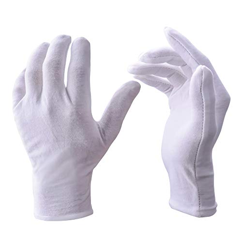 12 Pairs White Cotton Gloves Soft Hand Gloves Dust-Free Work for Men Women Art Crafting, Jewelry Handling, BBQ, Eczema Care, Coin Jewelry Watch Inspection, Dry Hands Sleeping, Archiva, Medium - size: Medium (Pack of 12)