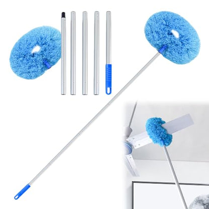 Ceiling Fan Cleaner Duster, Reusable Microfiber Duster with Extension Pole, Removable Dusters for Electric Fans Air Conditioning, Home Car Vents, Curtain (Blue-5Pole) - color: Blue-5pole