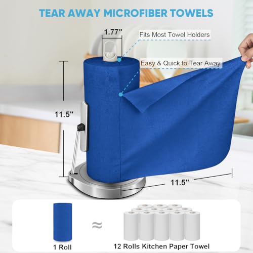 AIDEA Microfiber Cleaning Cloth Roll, 50PK, Reusable Paper Towels Tear Away Cloth, Microfiber Towels Washable Shop Rags, Lint Free Cleaning Rags for House, Kitchen, Window, 11.5"×11.5", Dark Blue - color: Dark Blue
