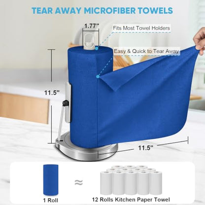 AIDEA Microfiber Cleaning Cloth Roll, 50PK, Reusable Paper Towels Tear Away Cloth, Microfiber Towels Washable Shop Rags, Lint Free Cleaning Rags for House, Kitchen, Window, 11.5"×11.5", Dark Blue - color: Dark Blue