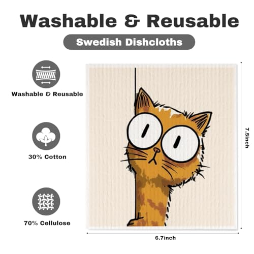 5 Pcs Cartoon Cute Peeking Kitten Swedish Dishcloths, Kitty Swedish Dishcloth, Funny Cat Dish Cloths for Drying Dishes, Reusable Cleaning Cloths, Cat Lover Gifts for Women 6 - color: Lm 03437