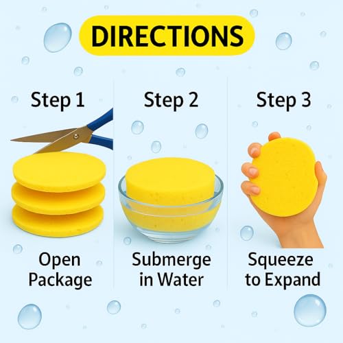 Round Sponge 3 Pack, Kitchen Sponge Set - Durable, Eco-Friendly Cleaning & Shower Sponges for Non-Stick Cookware, Heavy-Duty Tasks, Reusable & Washable