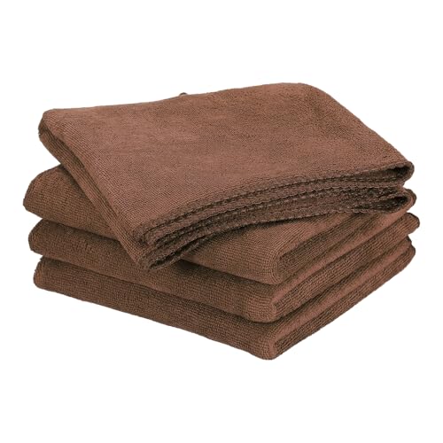 HARFINGTON 4 Pack Microfiber Cleaning Cloth, 30" x 14" Multi-Functional Cleaning Towels Reusable Absorbent Rags for Car Wash Kitchen Household Window Clean, Brown - color: Brown, size: 30" x 14"