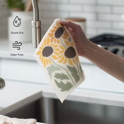 RECYCO Swedish Dishcloths for Kitchen | 6 Pack Autumn Leaf Washable Dish Rags | Cellulose Reusable Cleaning Paper Towels | Absorbent Counter Dish Cloth Sponge Kitchen Wipes, 8" L x 7" W - color: Autumn Leaf - 6 Pack
