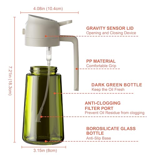 CXINYI - 16oz/470ml Olive Oil Dispenser for Kitchen with Stickers - 2 in 1 Olive Oil Sprayer for Cooking, Air Fryer, and Salad, White (Light-Proof Kitchen Gadget) - color: White-02