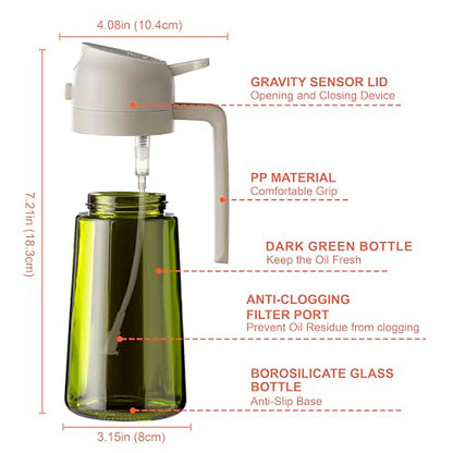 CXINYI - 16oz/470ml Olive Oil Dispenser for Kitchen with Stickers - 2 in 1 Olive Oil Sprayer for Cooking, Air Fryer, and Salad, White (Light-Proof Kitchen Gadget) - color: White-02