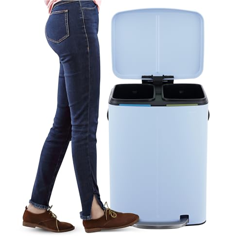 happimess HPM1005H Marco Rectangular 10.6-Gallon Double Bucket Trash Can with Soft-Close Lid, Tide Pool Blue, Fingerprint Resistant, Modern, Minimalistic for Home, Kitchen, Office, Bedroom, Bathroom - color: Tide Pool Blue