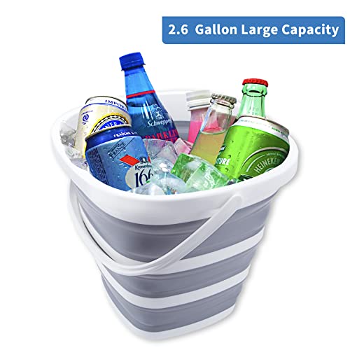 2 Pack Collapsible Buckets 10L 2.6 Gallon Cleaning Bucket Mop Bucket Folding Foldable Portable Small Plastic Water Supplies for Outdoor Garden Camping Fishing Car Wash Space Saving Square Grey Blue - color: 2 Pack - Blue+grey - 10l