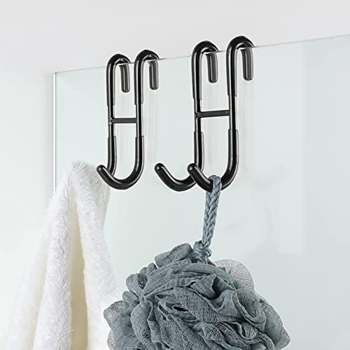 Simtive 12-Inch Shower Squeegee (Includes 1 Shower Door Hook and 1 Adhesive Hook), Shower Door Hooks (2-Pack), Both Black, 2 Item Bundle