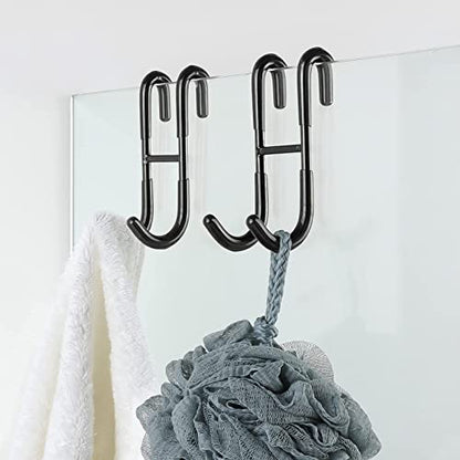 Simtive 12-Inch Shower Squeegee (Includes 1 Shower Door Hook and 1 Adhesive Hook), Shower Door Hooks (2-Pack), Both Black, 2 Item Bundle