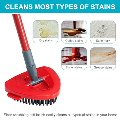 Spin Mop Replace Head, Base, Mop Handle Replacement for OCedar EasyWring 1 Tank System, Include 2 Microfiber Mop Head Replacement, 1 Sturdy Iron 30-58" Mop Handle, 1 Scrubber Head, 1 Spin Base - color: 2 White Heads + 1 Set Mop Handle + 1 Base + 1 Brush