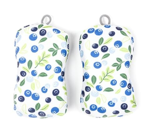 MÜkitchen Premium Microfiber Sponge Set for Dishes and Cleaning, 2 Pack, Printed (Blueberries) - color: Blueberries