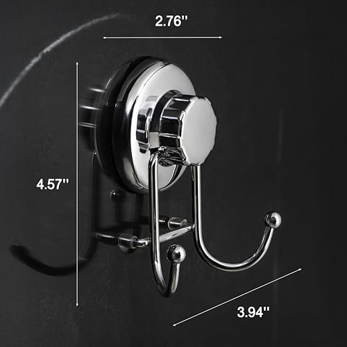 HASKO accessories - Powerful Vacuum Suction Cup Hooks Holder for Towel, Robe and Loofah - Stainless Steel Hook for Bathroom and Kitchen (Chrome)