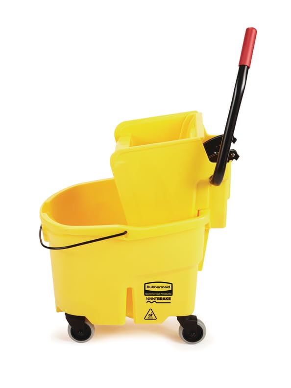 Rubbermaid Commercial Products WaveBrake 26 Qt. Side-Press Mop Bucket and Wringer Combo on Wheels, Yellow, for Professional/Industrial/Business Heavy-Duty Floor Cleaning/Mopping - size: 26 Qt