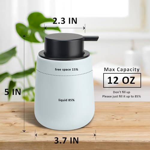 Soap Dispenser Ceramic with Easy-to-Press Pump Hand Lotion Liquid Dispenser for Shampoo Bathroom Kitchen 12 oz - color: Liquid-lightblue