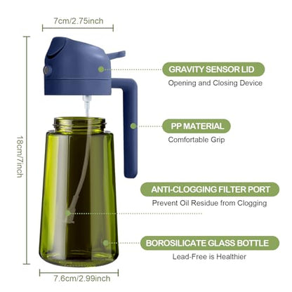 YARRAMATE 16oz/470ml Dark Green Oil Sprayer for Cooking with Stickers, Food-grade Premium 2 in 1 Olive Oil Dispenser Bottle for Kitchen Gadgets, Air Fryer, Salad, Frying, BBQ (Navy) - color: 05_Navy