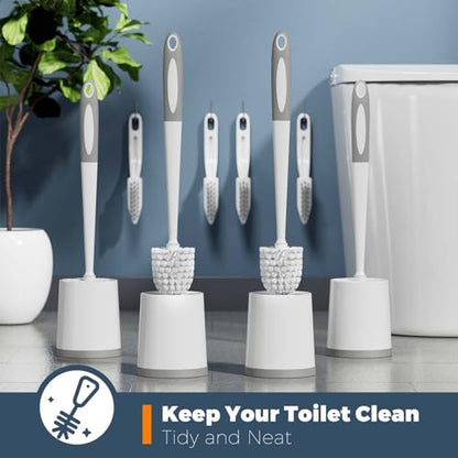 Holaloha Toilet Brush, 4 Pack Toilet Brush and Holder Set, Toilet Bowl Brush with 4 Grout Brush, Toilet Bowl Brush and Holder for Bathroom, (White) - color: White-4pack
