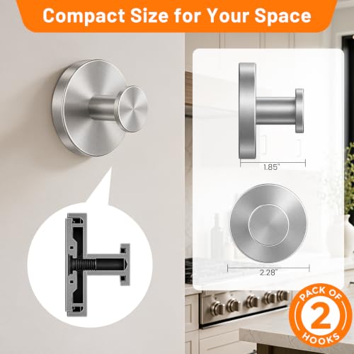Upgraded Suction Cup Hooks for Shower, No-Drill Bathroom Hooks for Hanging Towels, Robes & Loofah - Mount on Kitchen Walls, Window, Glass, Mirror, Tile & Smooth Surfaces (2 Pack, Silver Tone) - color: Silver